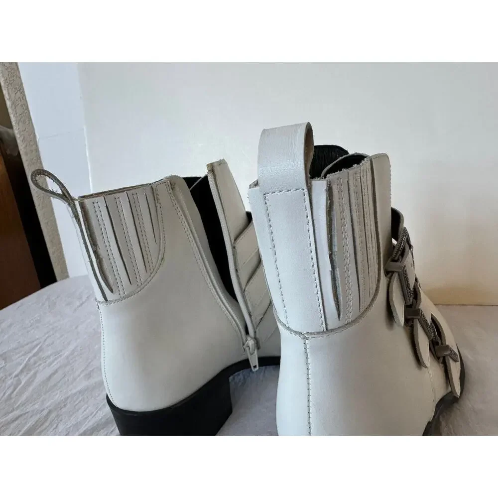 White Triple-Buckle Ankle Boots - Women's Fashion Boots